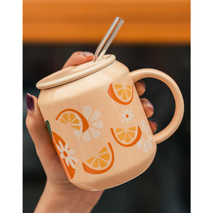 Glass Straw Mug Cute Girl Student Fruit Cup Adult Household Ceramic Beer Cup With Lid