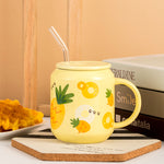 Glass Straw Mug Cute Girl Student Fruit Cup Adult Household Ceramic Beer Cup With Lid